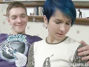 Blue Haired Teen Bent Over And Fucked Hardcore